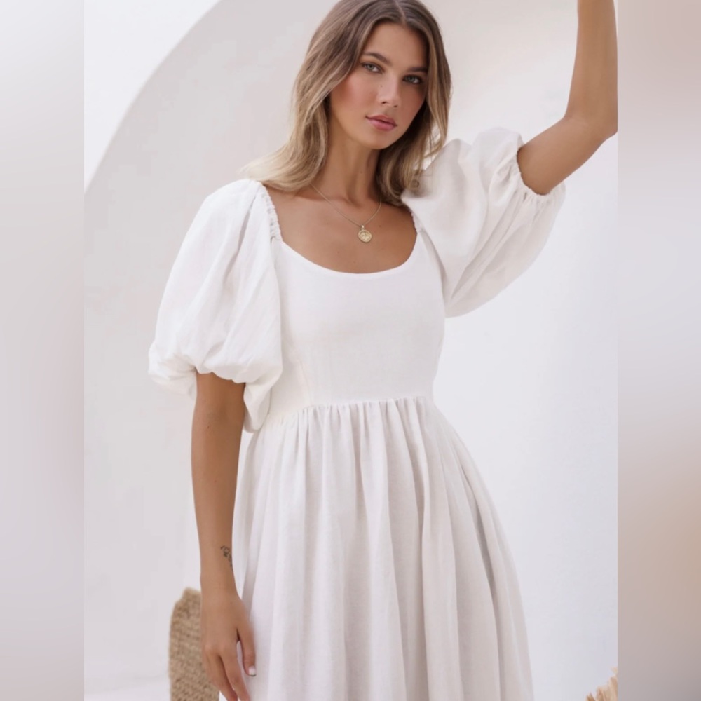 NWT Anthologies midi puff sleeves white dress size 0P